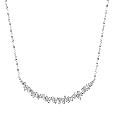 Collar Barra Diamantes Baguette en Oro Blanco 18K