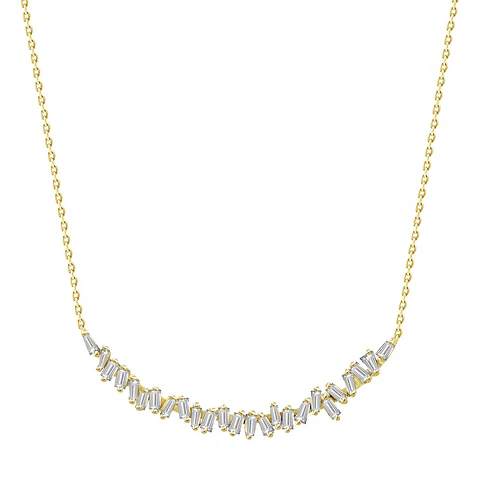 Collar Barra Diamantes Baguette en Oro Amarillo 18K