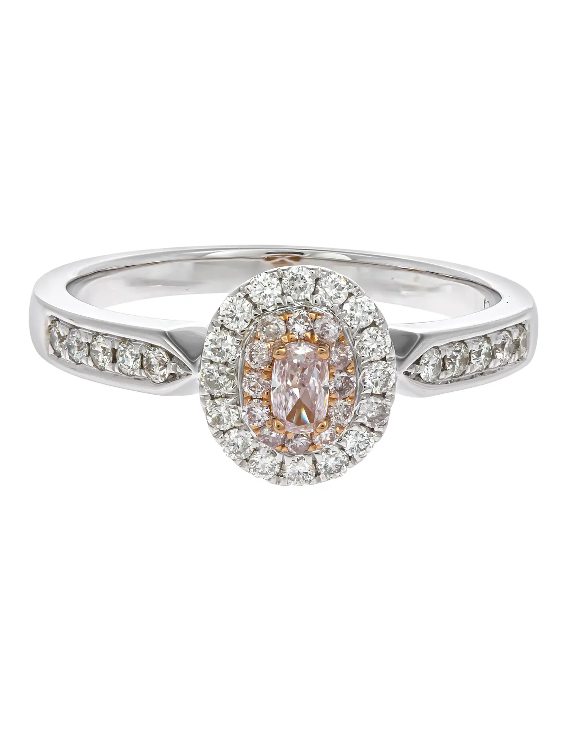 Anillo Forma Oval Diamantes Rosados Naturales Oro Blanco 18K 1