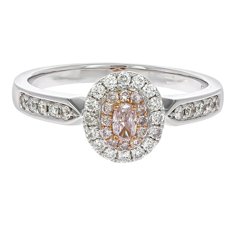 Anillo Forma Oval Diamantes Rosados Naturales Oro Blanco 18K