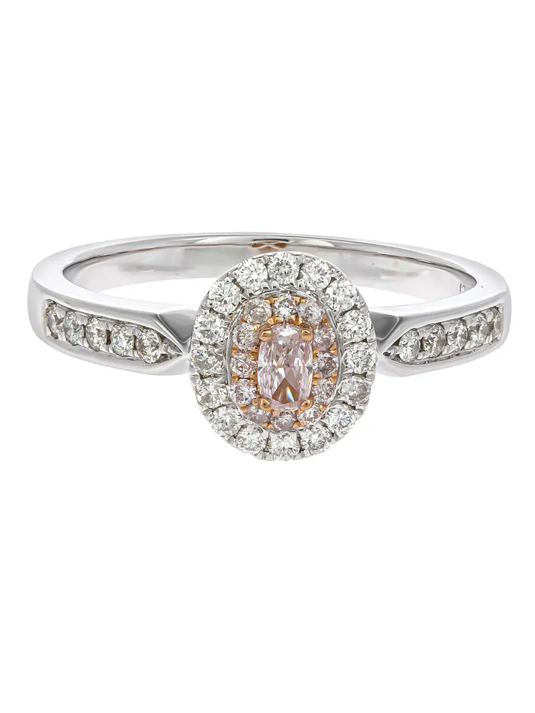 Anillo Forma Oval Diamantes Rosados Naturales Oro Blanco 18K 1