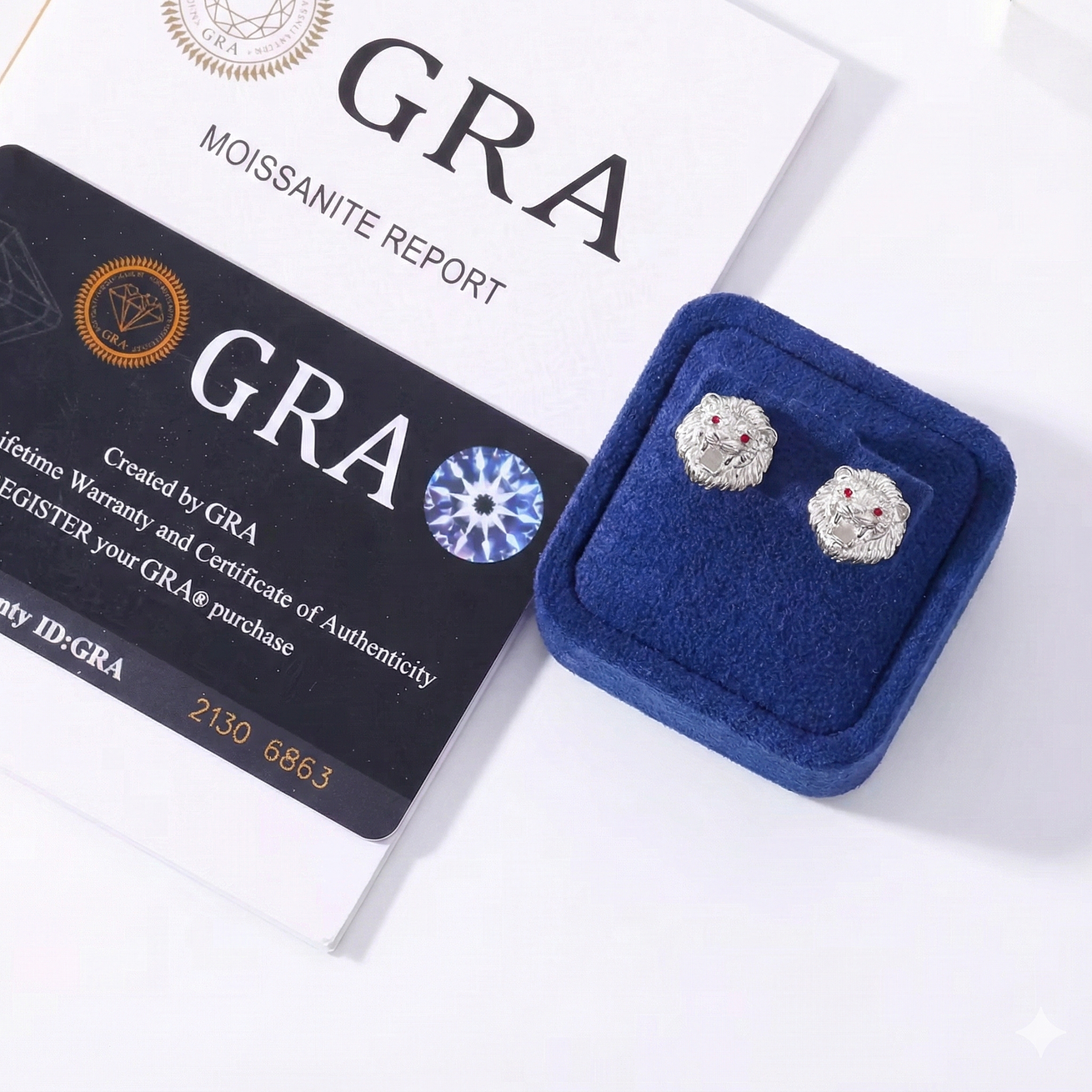 Aros de Plata 925 - Diseño Cabeza de León con Incrustaciones y Rubí 3