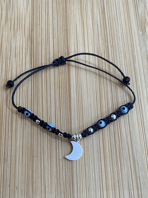 Pulsera de hilo en color negro con luna