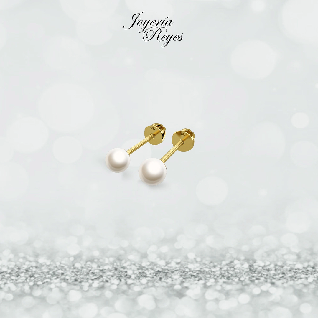 Aros perlas 3.0 a 3.5 mm cultivadas oro rosado o amarillo, 18 kilates, 1.0 grs aprox 1