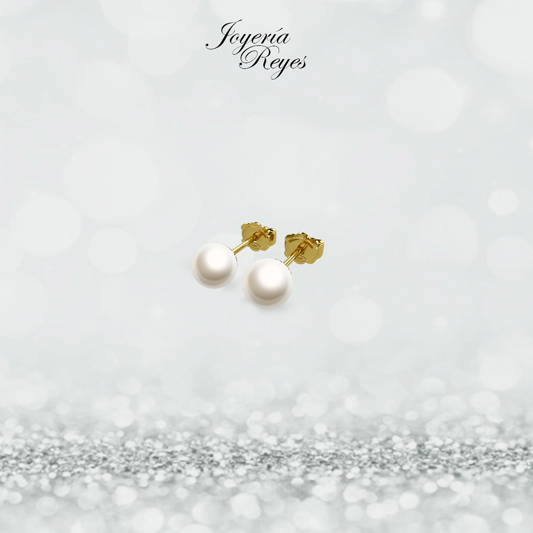 Aros perlas 5mm cultivadas oro rosado o amarillo, 18 kilates, 1.3 grs aprox 1