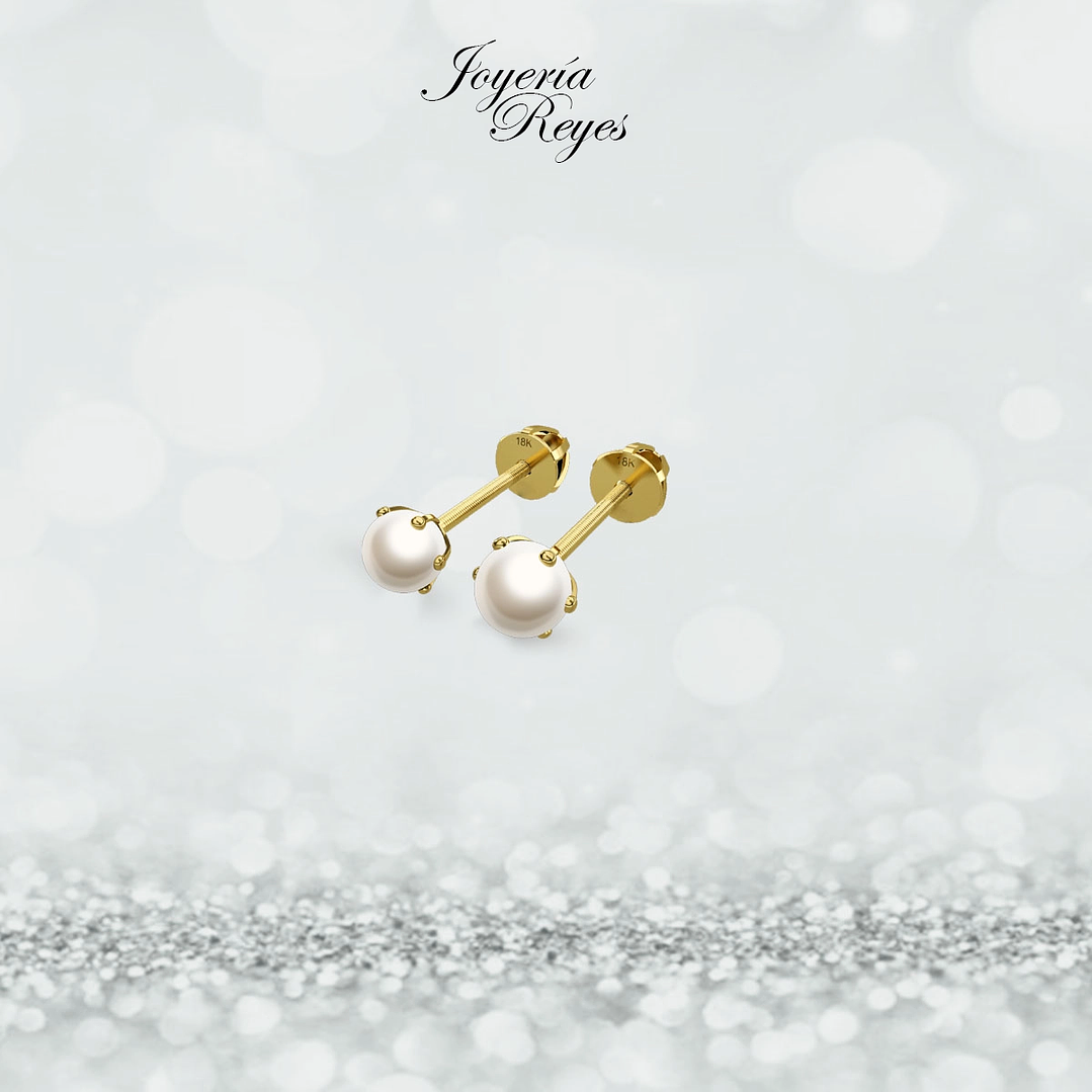 Aros pistilo perla cultivada 3.0 a 3.5mm oro rosado o amarillo, 18 kilates, 1.0 grs aprox 1