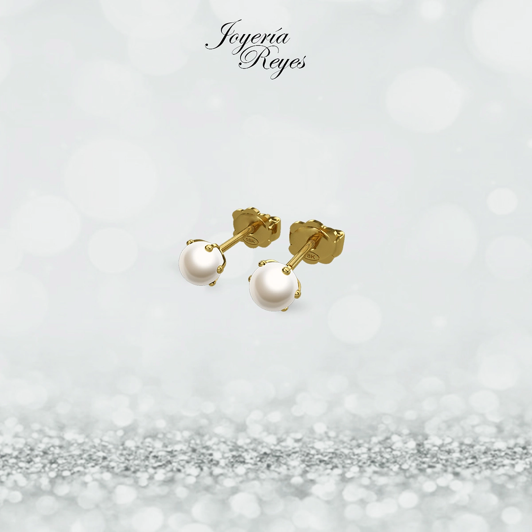 Aros pistilos perlas cultivadas 5.0mm oro rosado o amarillo, 18 kilates, 1,2 grs aprox 1