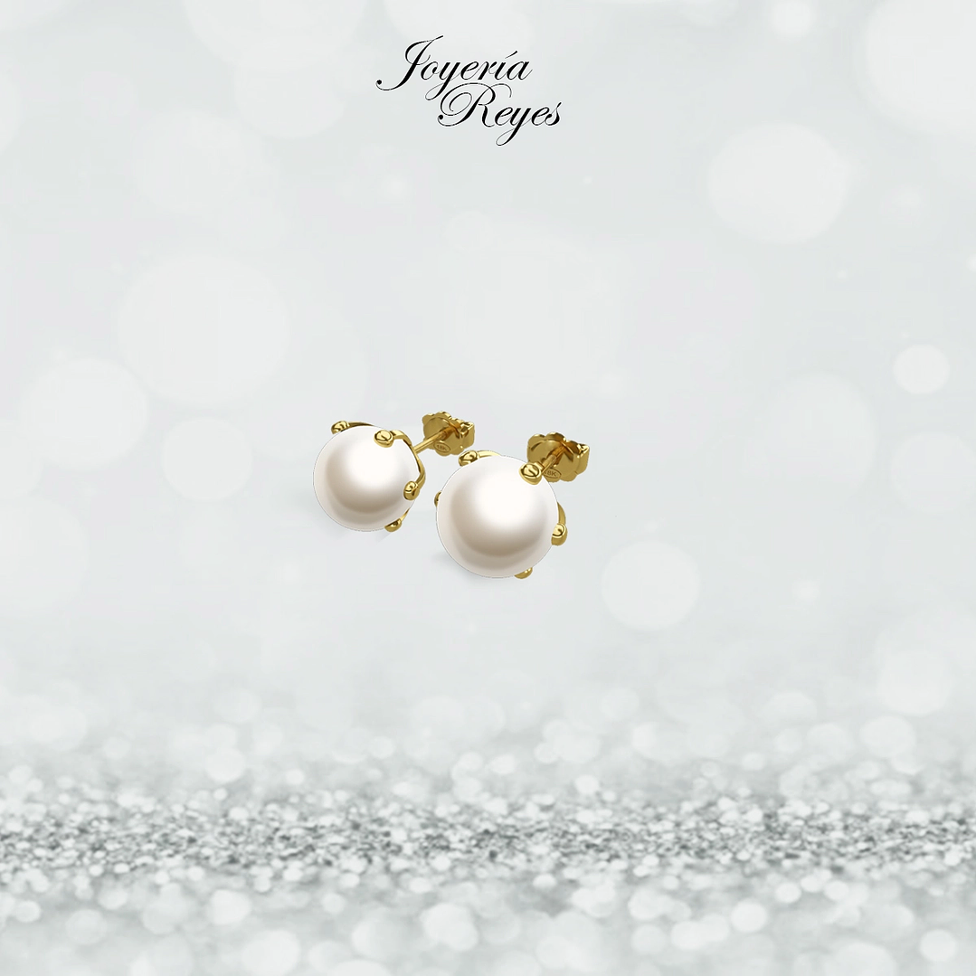 Aros pistilo perlas cultivadas 7.5 mm oro rosado o amarillo, 18 kilates, 2.9 grs aprox 1