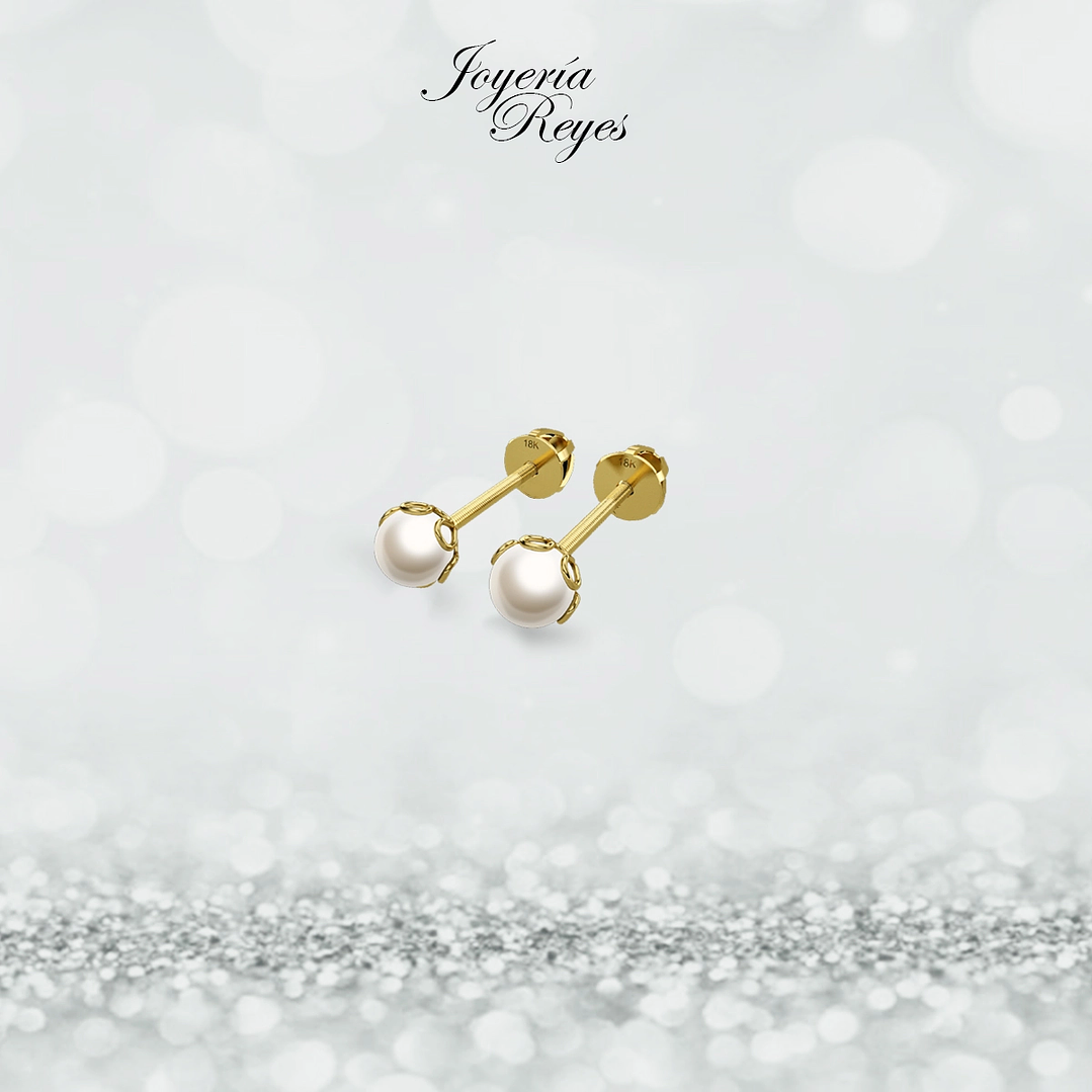 Aros cuello payaso perlas cultivadas 3.0 a 3.5mm oro rosado o amarillo, 18 kilates, 1.0 grs aprox 1