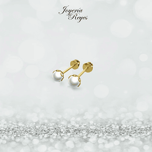 Aros cuello payaso perlas cultivadas 3.0 a 3.5mm oro rosado o amarillo, 18 kilates, 1.0 grs aprox