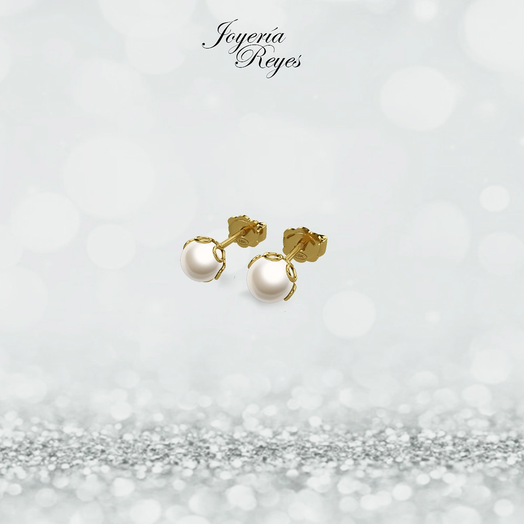 Aros cuello payaso perlas cultivadas 5.0 mm oro rosado o amarillo, 18 kilates, 1.2 grs aprox 1