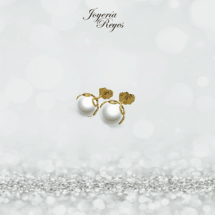 Aros cuello payaso perlas cultivadas 6.5mm oro rosado o amarillo, 18 kilates, 1.5 grs aprox