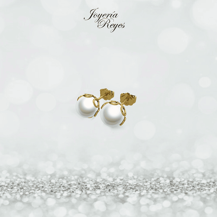 Aros cuello payaso perlas cultivadas 6.5mm oro rosado o amarillo, 18 kilates, 1.5 grs aprox 1