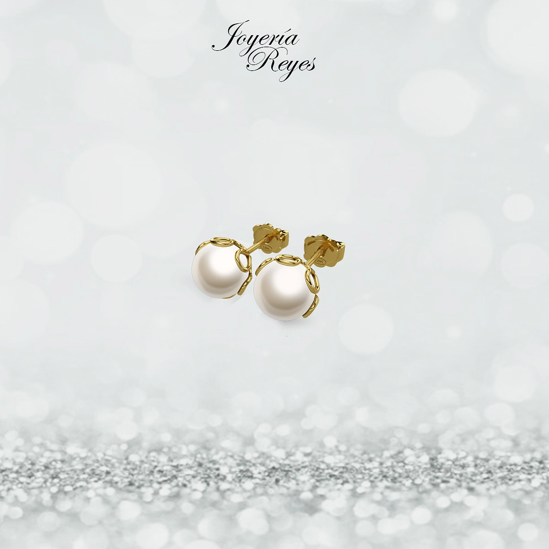 Aros cuello payaso perlas cultivadas 7,5mm oro rosado o amarillo, 18 kilates, 2 grs aprox 1