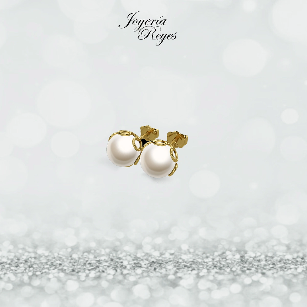 Aros cuello payaso perlas cultivadas 8,5 mm oro rosado o amarillo, 18 kilates, 2.9 grs aprox 1