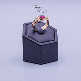 Anillo de Oro rosado 18 kilates con Rubi fabricación nacional, 4.1 grs, Nº17