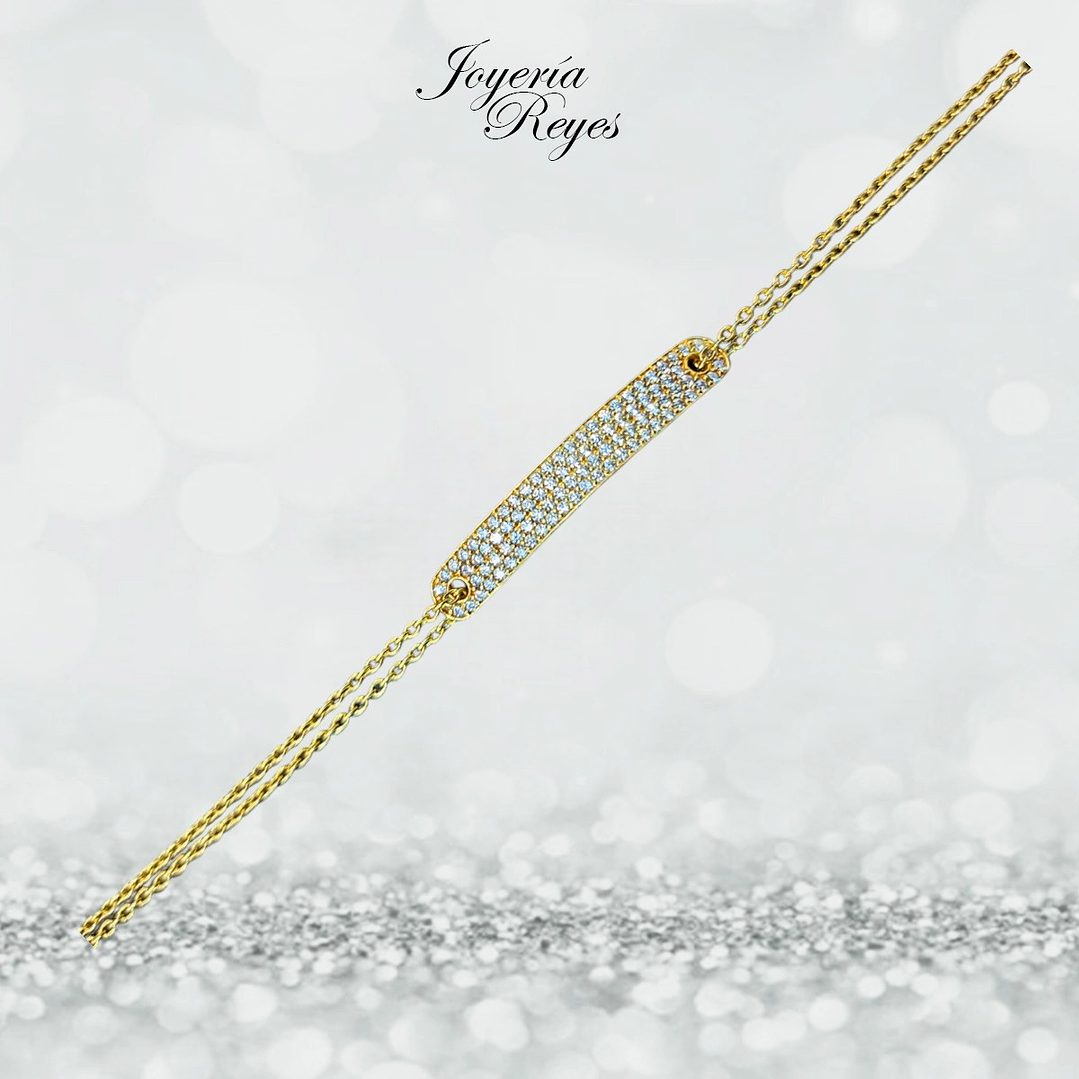 Pulsera piocha de Oro Amarillo 18 kilates con circones, fabricación Italiana 2.47 grs, 19 cm- COPIAR 1
