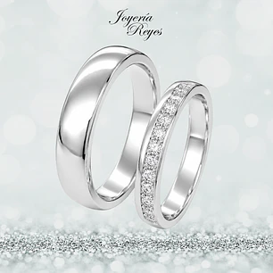 Argollas de Matrimonio Oro Blanco 18 kilates, modelo Corte Inglés con 13 circones, 4mm ancho x 10 grs aprox el par
