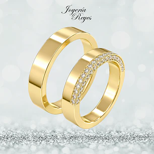 Argollas de Matrimonio Oro Amarillo 18 kilates, modelo Plana con 32 circones, 4mm ancho x 10 grs aprox el par