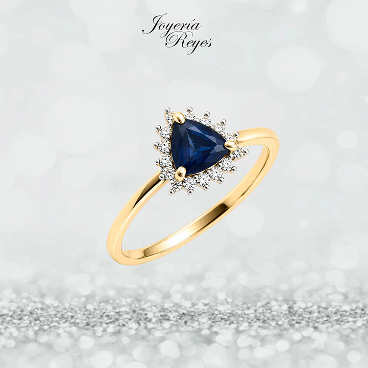 Anillo de Oro Amarillo 18 kilates -15 brillantes - 1 Zafiro -KR05-146369 1
