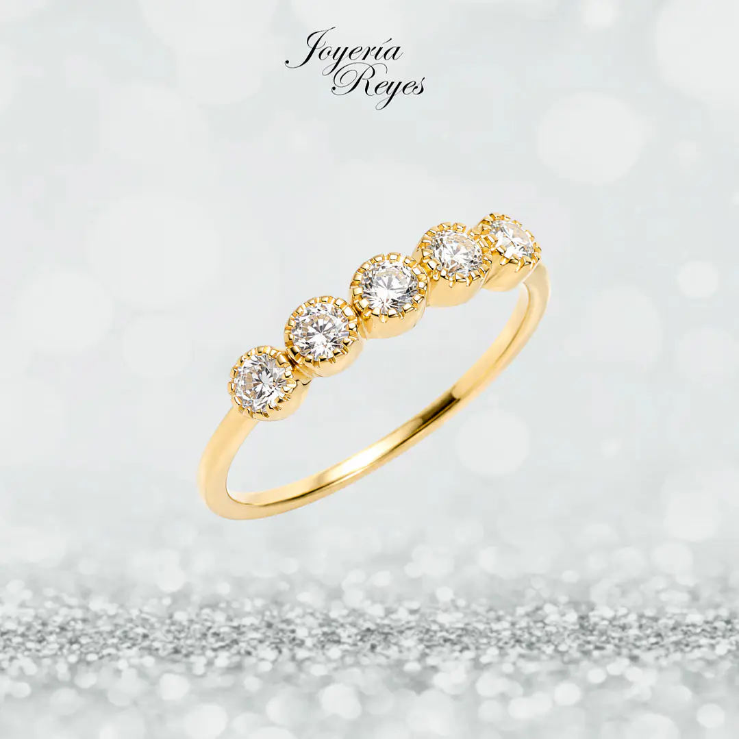 Anillo de Oro Amarillo 18 kilates - 5 Circones - Engaste Bezel - 12CR5009-FCZ 1