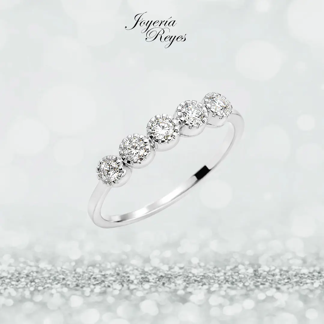Anillo de Oro Blanco 18 kilates - 5 Circones - Engaste Bezel - 12CR5009-FCZW 1