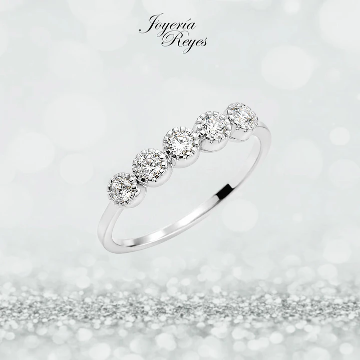 Anillo de Oro Blanco 18 kilates - 5 Circones - Engaste Bezel - 12CR5009-FCZW 1