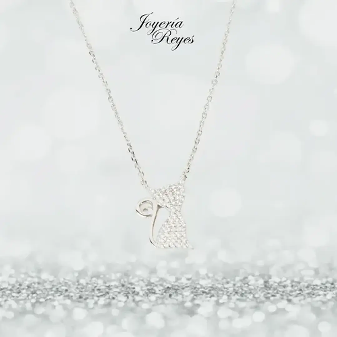 Cadena Plata Rodinada Fabricación Italiana Gato Blanco  1