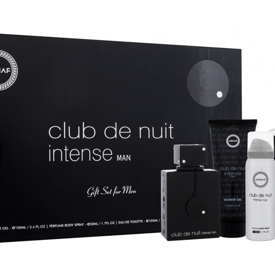 Estuche Club de Nuit Intense Man de Armaf 4 pcs Edt 105 ml + desodorante + shampoo + gel de ducha 1