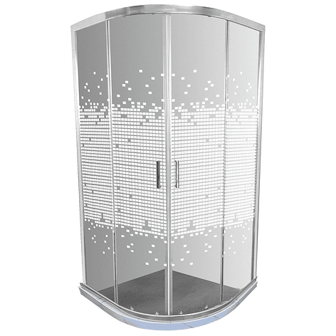 Shower Door Curvo Barra a Piso Blanco Mármol Mosaico Blanco 90x90x185 cm 1