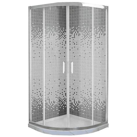 Shower Door Curvo Barra a Piso Blanco Mármol Mosaico Blanco 90x90x185 cm 2