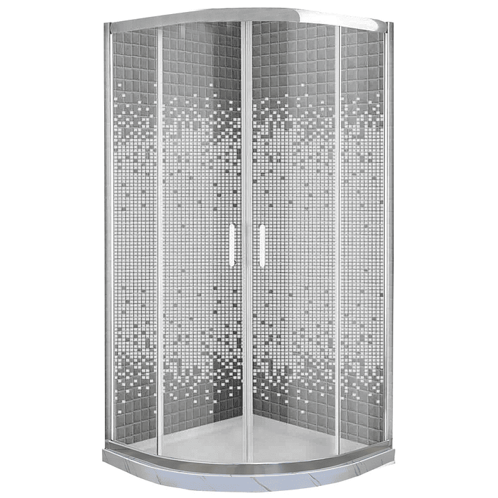 Shower Door Curvo Barra a Piso Blanco Mármol Mosaico Blanco 90x90x185 cm 2