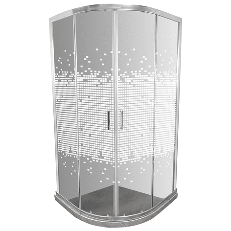 Shower Door Curvo Barra a Piso Travertino Mosaico Blanco 90x90x185 cm 1