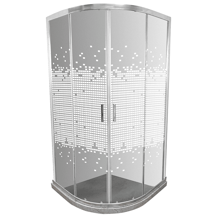 Shower Door Curvo Barra a Piso Travertino Mosaico Blanco 90x90x185 cm 1