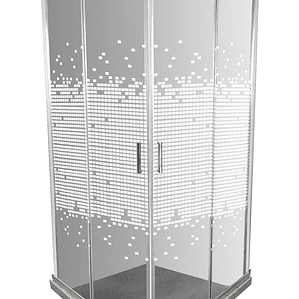 Shower Door Curvo Barra a Piso Travertino Mosaico Blanco 90x90x185 cm