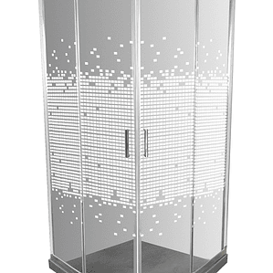 Shower Door Curvo Barra a Piso Gris Mármol Mosaico Blanco 90x90x185 cm