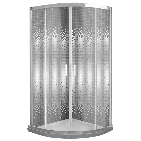 Shower Door Curvo Barra a Piso Gris Mármol Mosaico Blanco 90x90x185 cm 2