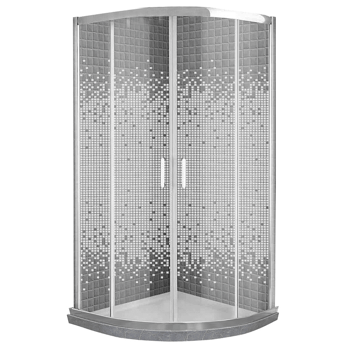 Shower Door Curvo Barra a Piso Gris Mármol Mosaico Blanco 90x90x185 cm 2