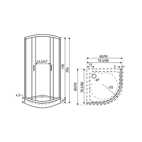 Shower Door Curvo Elegant Joytek Líneas Rectas con Receptáculo 90x90 cm 4