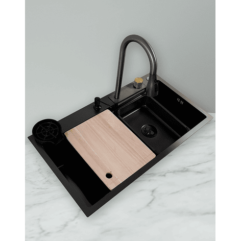 Lavaplatos Americano Premium con Monomando y Cascada Joytek Negro 80x45x22 cm 1