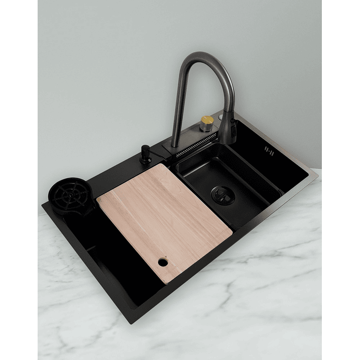 Lavaplatos Americano Premium con Monomando y Cascada Joytek Negro 80x45x22 cm 1