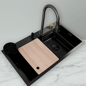 Lavaplatos Americano Premium con Monomando y Cascada Joytek Negro 80x45x22 cm