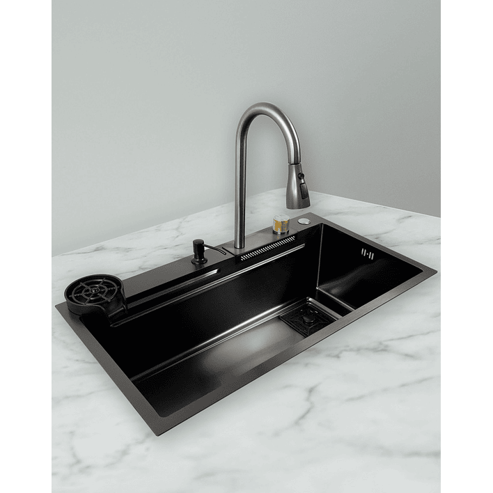 Lavaplatos Americano Premium con Monomando y Cascada Joytek Negro 80x45x22 cm 2