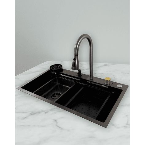 Lavaplatos Americano Premium con Monomando y Cascada Joytek Negro 80x45x22 cm 3