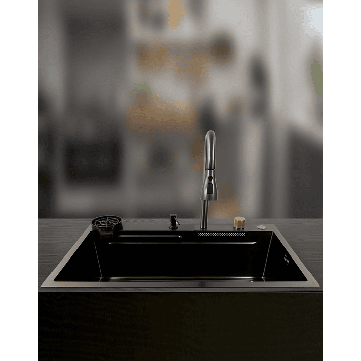 Lavaplatos Americano Premium con Monomando y Cascada Joytek Negro 80x45x22 cm 4