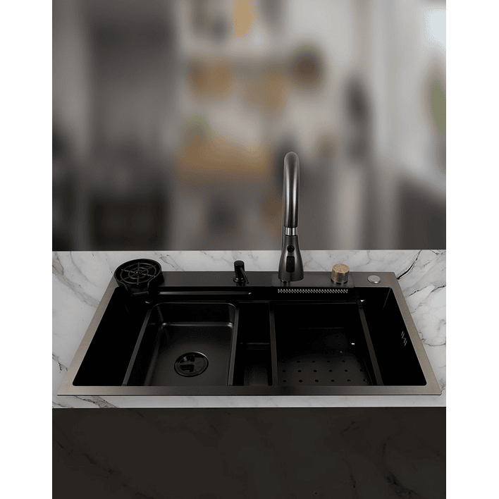 Lavaplatos Americano Premium con Monomando y Cascada Joytek Negro 80x45x22 cm 5