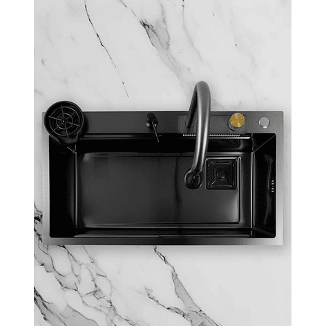 Lavaplatos Americano Premium con Monomando y Cascada Joytek Negro 80x45x22 cm 7