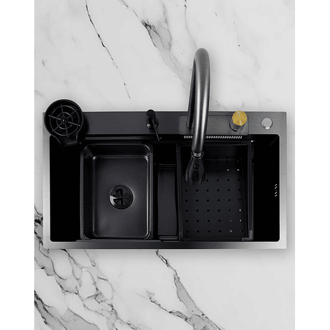 Lavaplatos Americano Premium con Monomando y Cascada Joytek Negro 80x45x22 cm 8