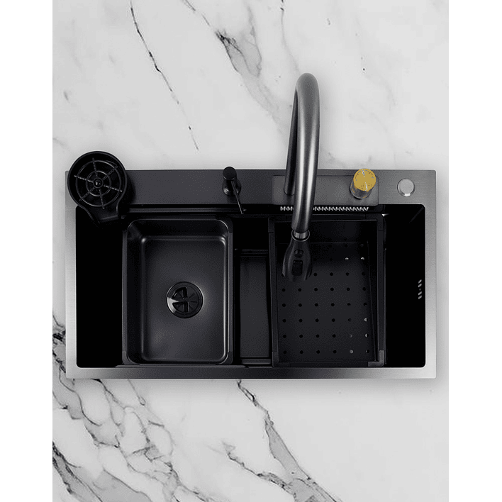 Lavaplatos Americano Premium con Monomando y Cascada Joytek Negro 80x45x22 cm 8