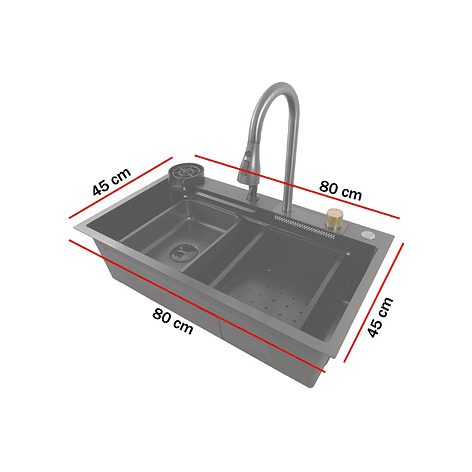 Lavaplatos Americano Premium con Monomando y Cascada Joytek Negro 80x45x22 cm 15